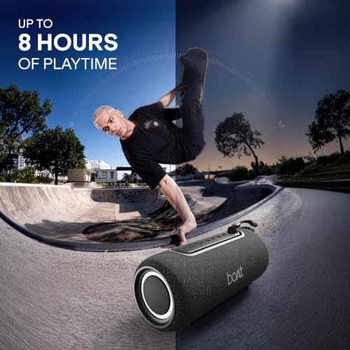 Image of boAt Stone 350 Pro Plus 16W Signature Sound, Up to 8 Hours Playtime, IPX5 Resistance, Type-C Charging, TWS for 2X Power, Built-in Mic, Voice Assistant Wireless Bluetooth Speaker (Carbon Black)