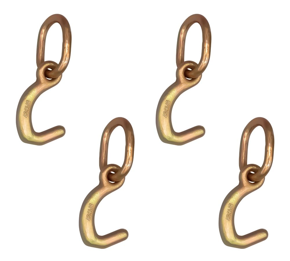 Mytee Products 4 Pack G70 Forged Datsun Mini J Hook with Link for Car Hauling - 11000 lbs Breaking Strength - Auto Tie Down Mini J Hook for Car Hauler, Wrecker & Towing Trucks