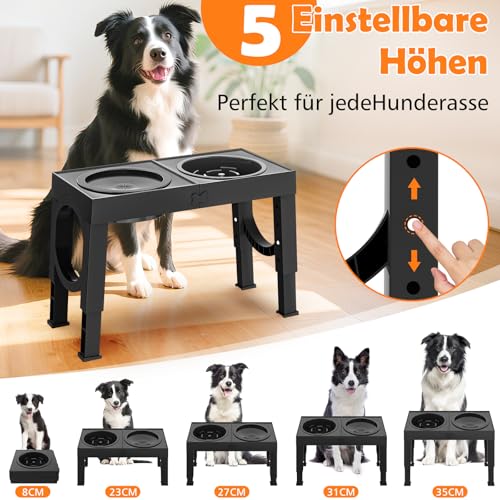 X XBEN 3-in-1 Erhöhte Hundenäpfe für Hunde mit 1,4L Auslaufsicherem Wassernapf und 1L Antischlingnapf, 5 Höhenverstellbar Futternapf für Mittlere Große Hunde, Rutschfester Hundenapf Futterstation