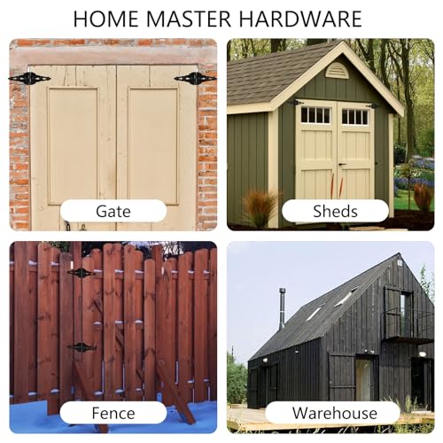 Image of HOME MASTER HARDWARE Wood Gate Hardware Set-Heavy Duty 8 inch Decorative Strap Hinges and Spring Loaded Latch Gate Kit with Screws for Outdoor Fence Swing Gate Black Finish (Pack of 2)