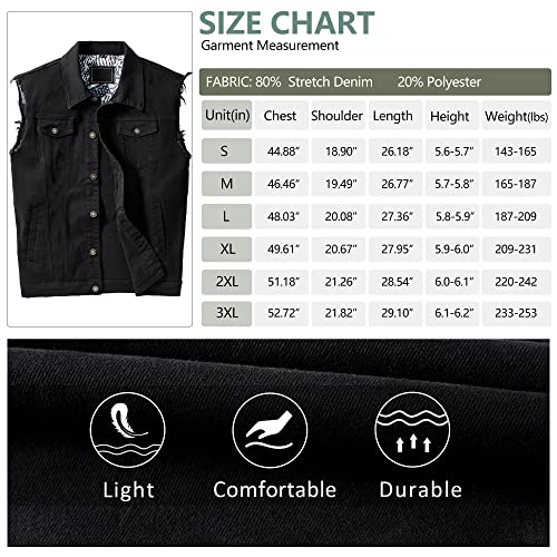 Jyg Mens Casual Denim Vest Classic Trucker Button-Down Sleeveless Jean Jacket (Black,Large) #TOP5
