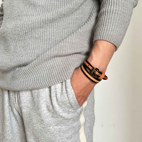Image of Punk Rock Adjustable Belt Buckle Wristband Print Pattern Thin Pu Leather Cuff Bracelet