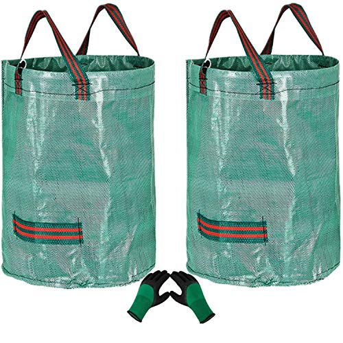 Gartensack 300L Laubsack Gartenabfallsack Stabil,2 Stück Gartensäcke Grünabfall Stabil Wiederverwendbar,Laubsäcke Groß mit Griffen 1 Gartenhandschuhe für Gartenabfälle Grünschnitt Rasenschnitt