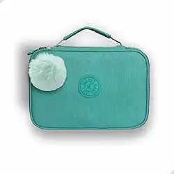 Estojo Escolar Grande de Nylon 23x15x6 cm com 24 Elásticos e Pompom, Várias Cores (Verde)