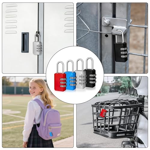 TAIVIN 4er-Pack Zahlenschloss,Vorhängeschloss Klein,3-Stellige Schloss mit Zahlencode für Koffer,Fitnessstudio,Reisen,Schulspinde (Mehrfarbig*4)