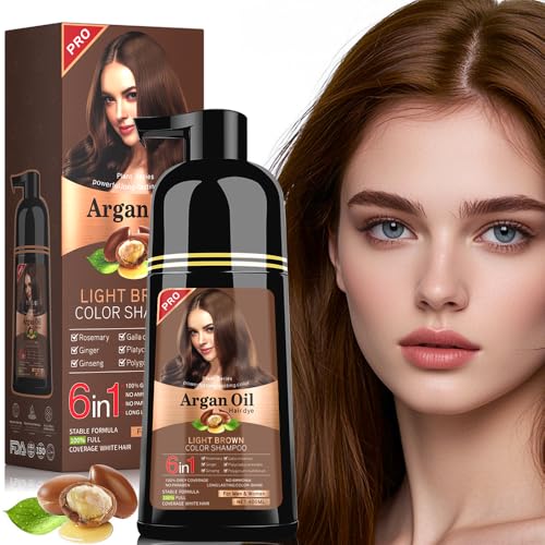 Champú de tinte para el cabello negro 6 en 1 Unisex Fórmula de hierbas naturales, champú de tinte para el cabello para mujeres y hombres, color de larga duración para cubrir las canas, 400 ml (marrón