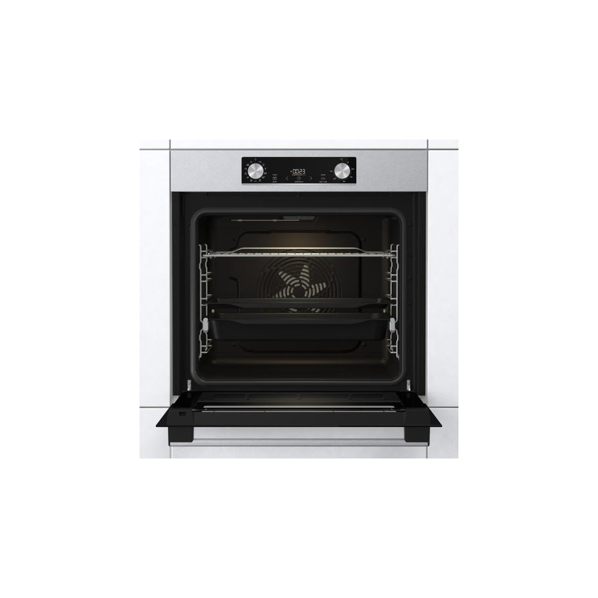 Gorenje OptiBake Steel Steam Set, 77L, Heißluft, AquaClean, GentleClose & Open, AirFry, Pizzamode 300°C, PerfectGrill, Glaskeramik-Kochfeld, Edelstahl