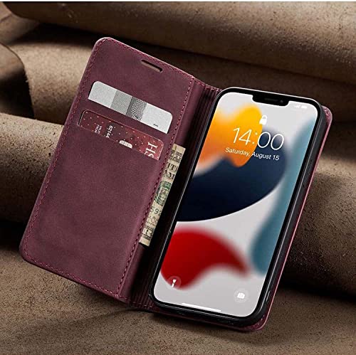 Étui portefeuille à rabat iPhone 14 Pro Max rouge avec béquille intégrée