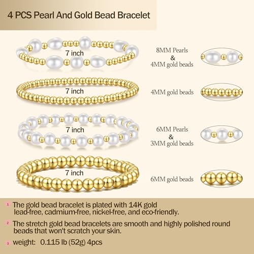 Gold Beaded Bracelets for Women Baroque Pearl Stackable14K Gold Plated Stretch Bead Ball Bracelet Jewelry Gifts2