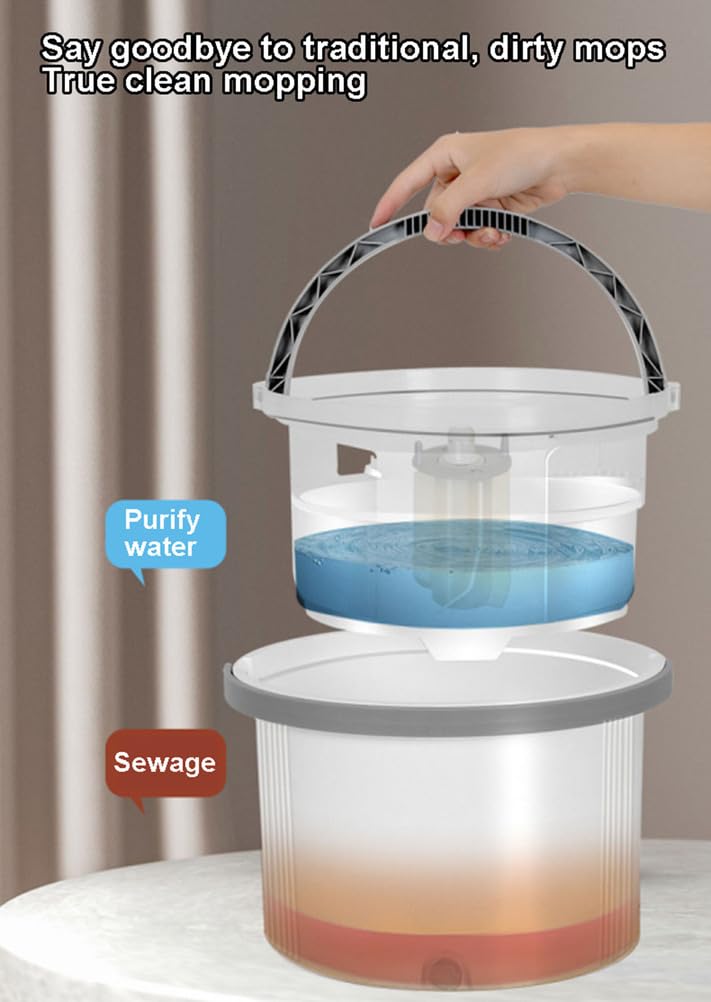 Balai essoreur et Seau pour la Maison, Balai et Seau avec essoreuse, Deux Compartiments, séparation Automatique de l'eau Sale et Propre avec 2 recharges en Microfibre