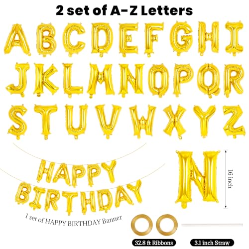 Image of 65 Pcs Gold Happy Birthday Balloons, 2 Sets A-Z Gold Letters Foil Balloons, 16 Inch Personalized Name Happy Birthday Banners for Wedding Baby Shower Anniversary Party Decorations
