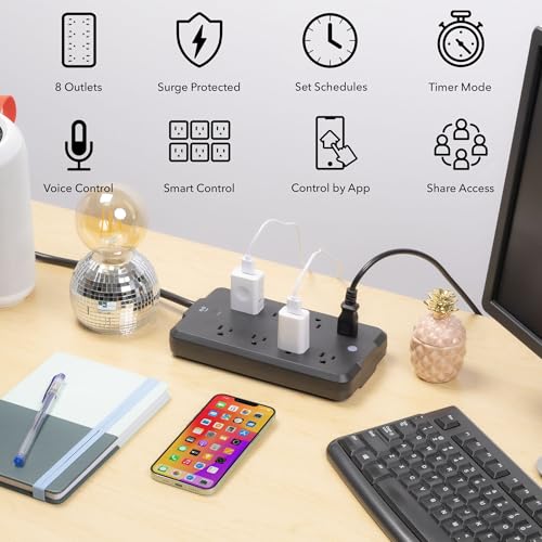 Image of Geeni Surge Ultra Smart 8-Outlet Surge Protector, No Hub, 6 ft. Cord, Black | 6 smart outlets, 2 always-on outlets, Wi-Fi & voice control, 1200 joules protection