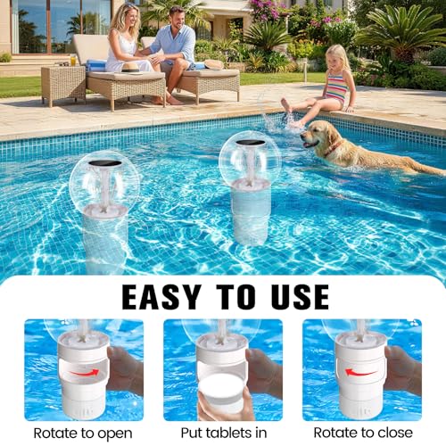 Image of FineBud2026 Upgraded Solar Pool Chlorine Floater,Pool Chlorine Floater with Adjustable Release & Firework Light,Chlorine Floater with Large Capacity,Floating Chlorine Dispenser for Pool,Hot Tub,Blue