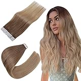 Easyouth Tape on Extensions Echthaar Ombre Echte Haare Extensions Tape 18 Zoll 40g 20Stück Farbe Goldbraune Mischung mit Dunkelblond Echthaar Extension Double Side Tape on Haar