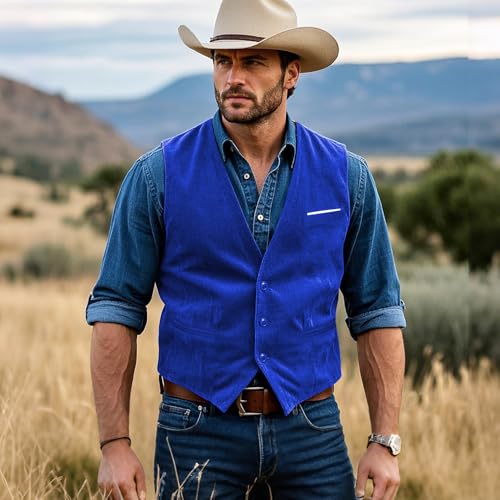 Image of Barry.Wang Mens Outdoor Corduroy Vests Vintage Western Cowboy Sleeveless V-neck Waistcoat Retro Casual Vest