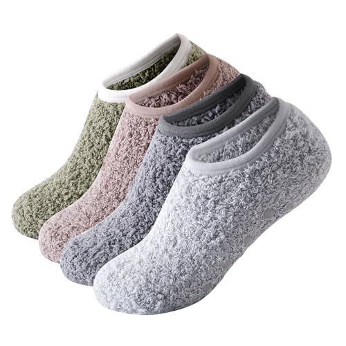 Image of SKOLA Cozy Winter Fuzzy Women Socks Grip Slippers Fluffy House Non Skid Microfiber Socks