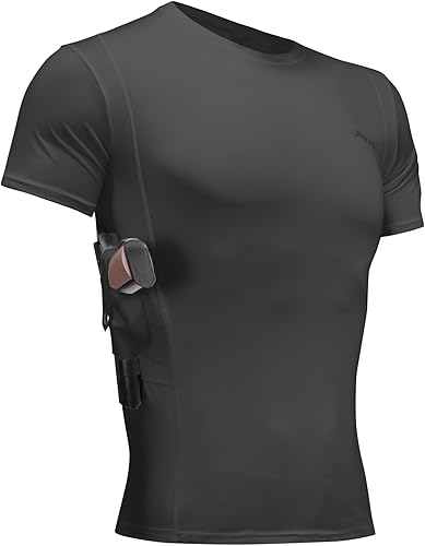 LIBOSHENG Holster Camisa Hombres Oculto Llevar Compresión CCW Cuello Redondo Apretado Transpirable