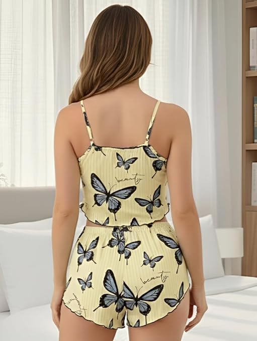 Image of SGC SWEDEN Women's Babydoll Lingerie Set with Boyshorts Panty, Cotton Blend, Multi-Colour, Free Size, 30-36 Inches, Adjustable Straps