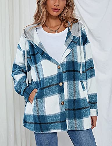 Bozanly Women's Oversized Flannel Plaid Shacket Jacket with Hood Long Sleeve Button Down Shirts Hoodie2
