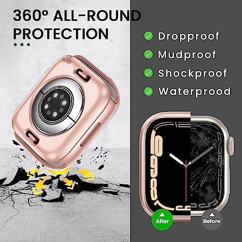 Image of 3 in 1 Goton Waterproof Hard Case for Apple Watch Screen Protector 40mm, 360 Slim Full Protective Tempered Glass Face Cover + Back Hard PC Bumper for iWatch SE 3 /SE 2 /SE, Series 6 /5 /4, 40mm Rosegold