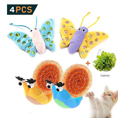 Aidiyapet - Juguete para gatos, juguete interactivo para gatos, gatos, juguete de primavera y gato, felpa, para limpieza de dientes de gato, gato, masticar, juguete (mariposa, caracol)