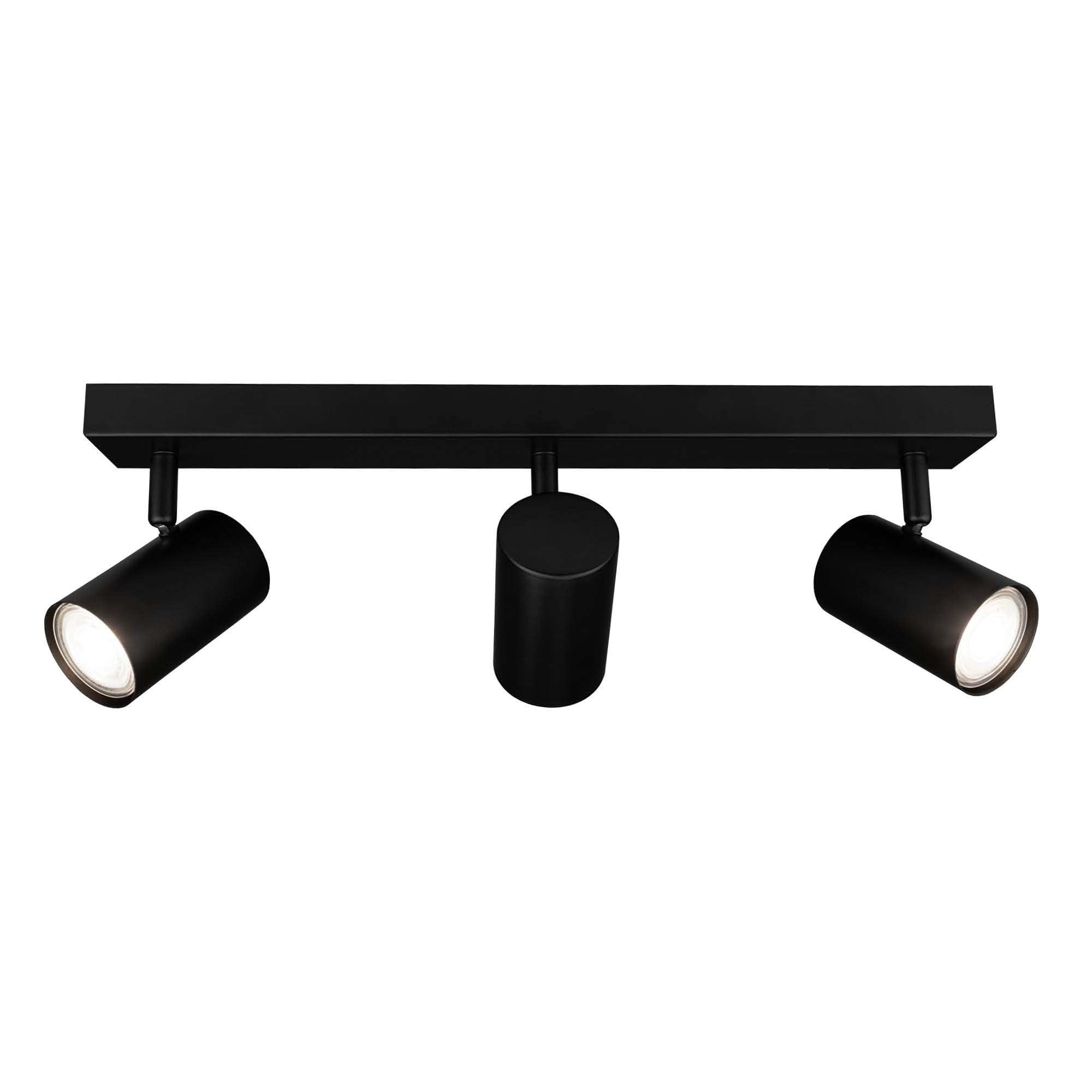 Ledvion - LED Ceiling Spotlight, Black 3-Light, Dimmable, 5W, 4000K, Rectangular, GU10 Fitting, IP20, Tiltable, Includes GU10 Lamp