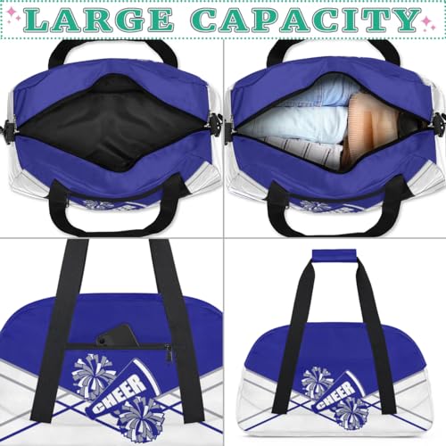Kid Cheer Duffel Bag Travel Weekender Overnight Bag Sports Gym Bags for Girls Boys Personalized Gymnastics Sleepover Bags Waterproof Carry-on Handbags Collapsible Work Out Hanbag Blue Silvery White4