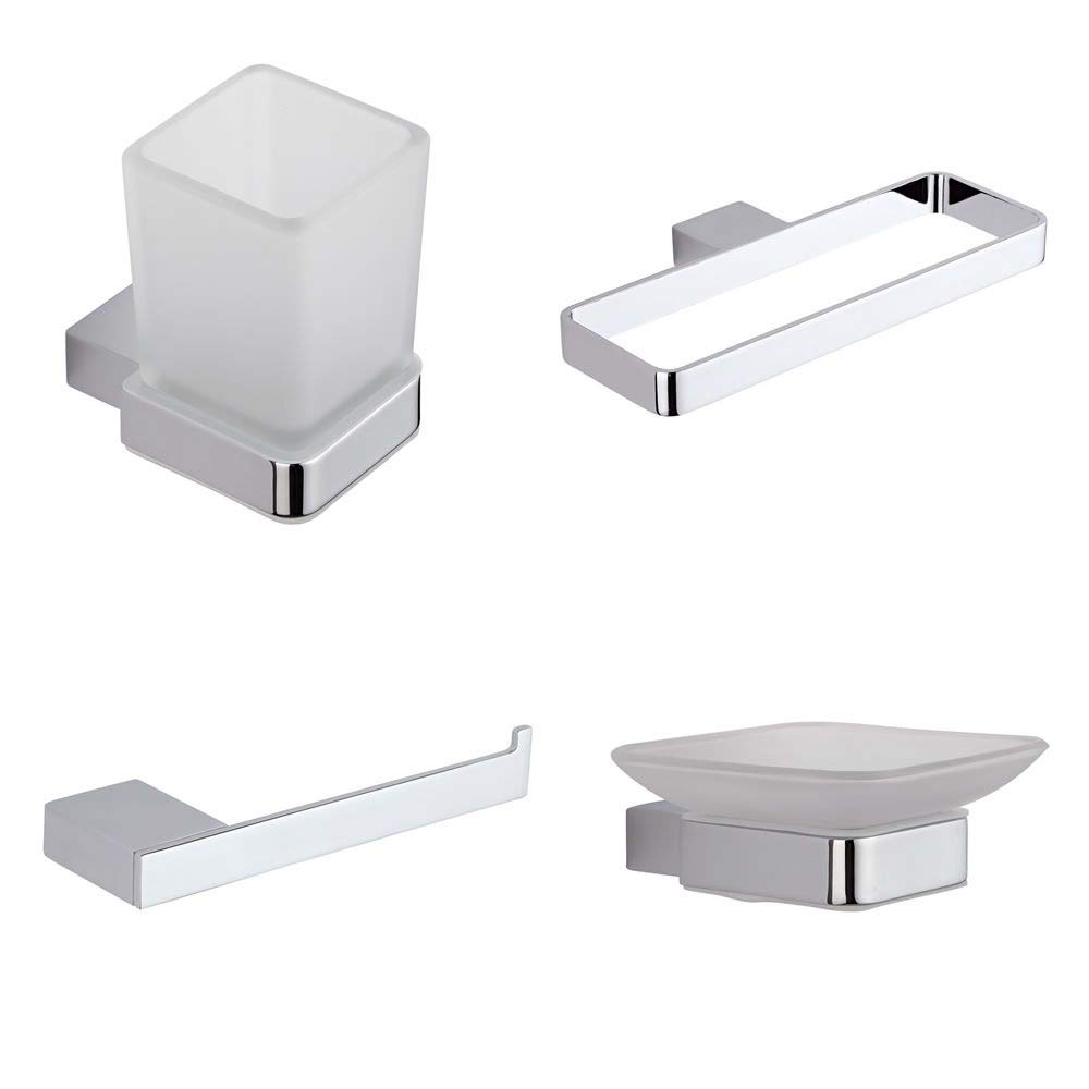 Milano Chrome Arvo Bathroom Accessory Set Towel Ring Tumbler Soap Dish Toilet Roll Holders