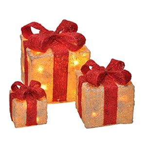 LED decorative gift boxes – set of 3 incl. Timer function – Christmas decoration, Christmas gifts