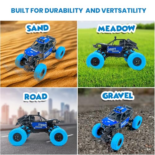 Image of Gooyo GY-45 Rechargeable Remote Control Rock Crawler with Spray Function | 45 Climbing High Speed RC Car Toy for Kids | Blue Color, Power Source: Lithium Battery for Car (Included)