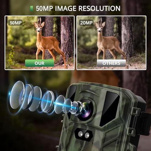 VanBangTec Mini Wildkamera 4K 50MP, Wildtierkamera mit Nachtsicht Bewegungsmelder 850 IR LEDs, 0,2s Schnelle Trigger, Wasserdicht Nachtsichtkamera mit 32G Speicherkarte, Jagdkamera für Wildbeobachtung
