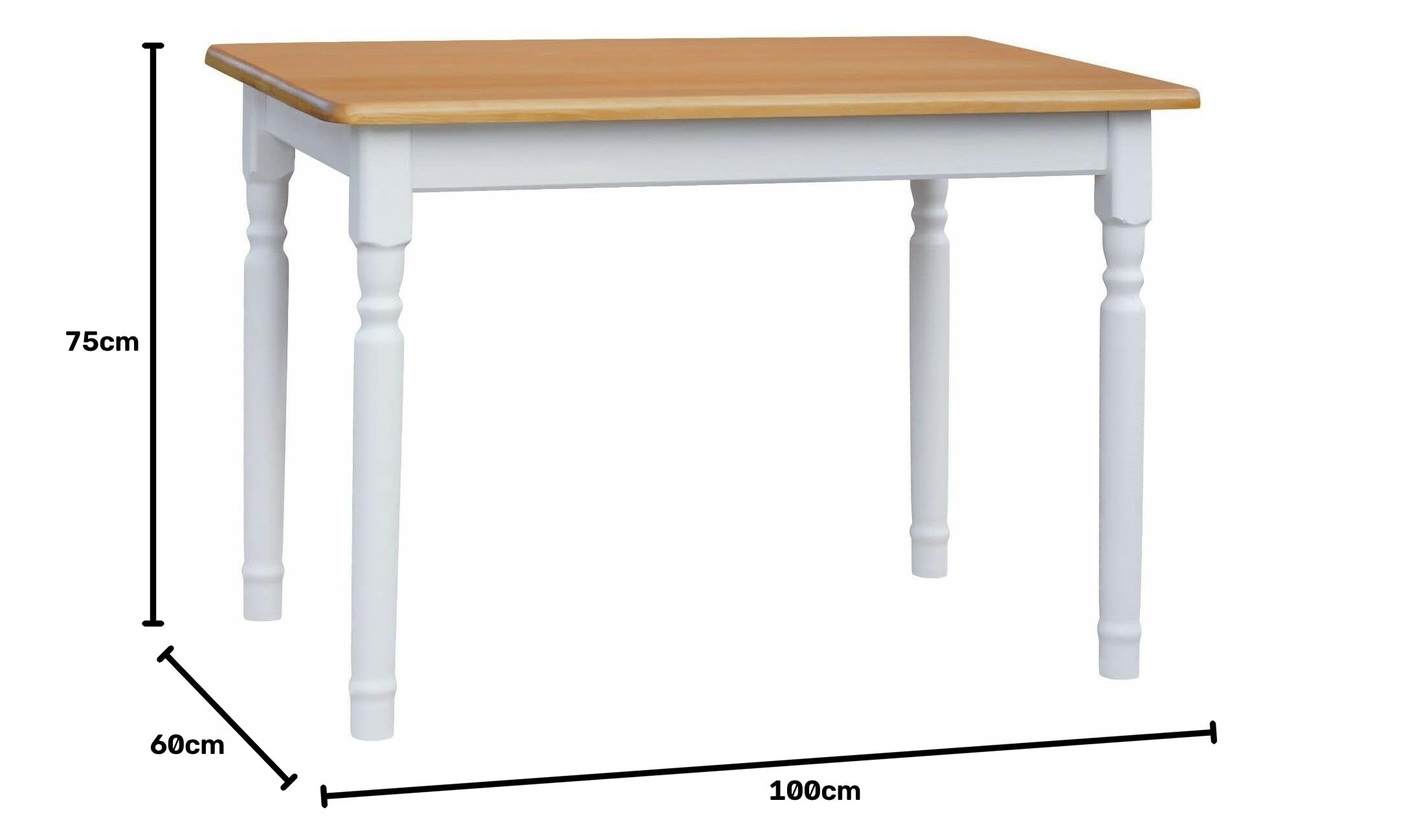 k koma Alder Table à manger, table de cuisine, en bois de pin massif, blanc, style maison de campagne (60 x 100 cm)