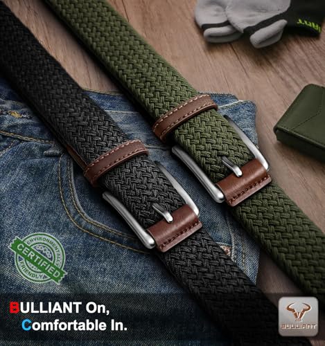 Image of BULLIANT Belt for Men 2Pack,Mens Gift Stretch Braided Web Belt Elastic for Casual Golf Jeans,1 3 /8 inch