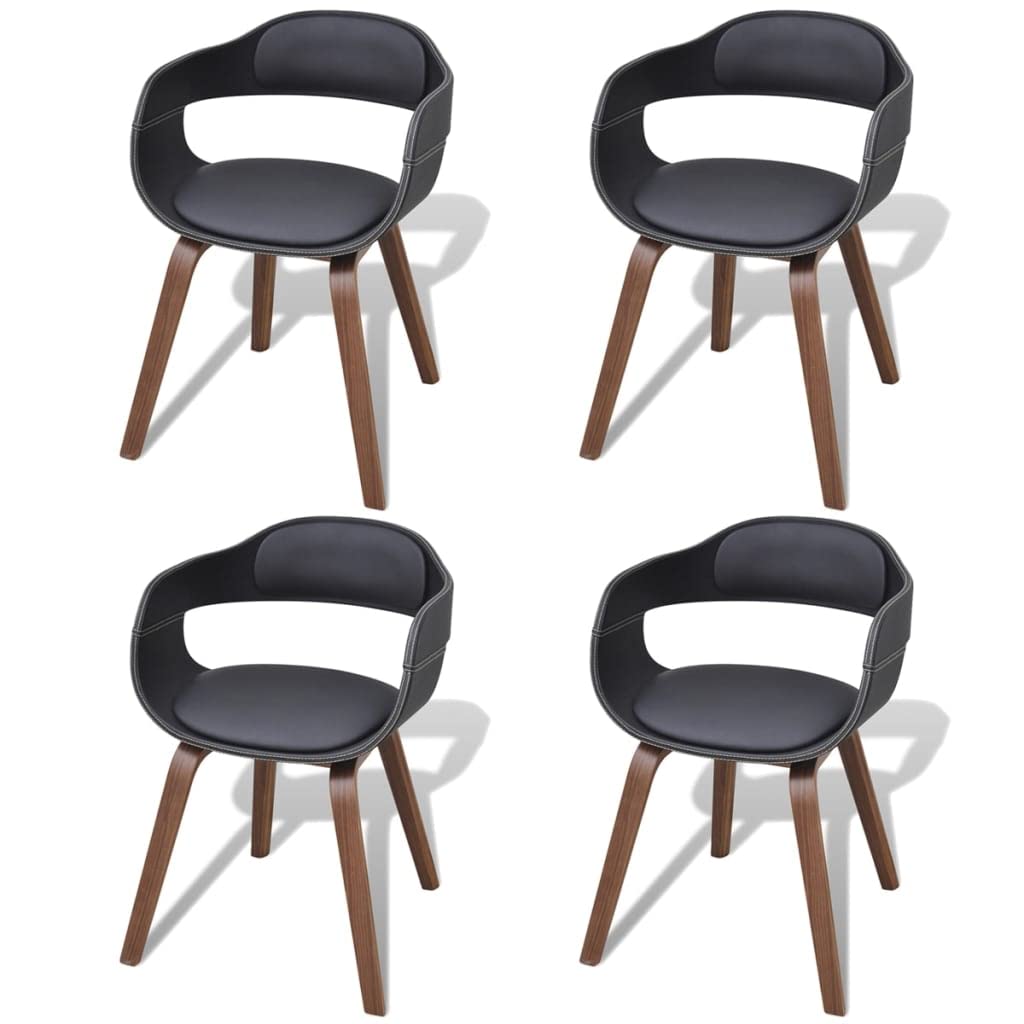 Krzesła do jadalni 4 szt. czarna rama z drewna łukowego i obicie ze sztucznej skóry, ergonomicznie wyściełane podłokietnikami, wysokość siedziska 50 cm, nowoczesne wzornictwo do kuchni, salonu