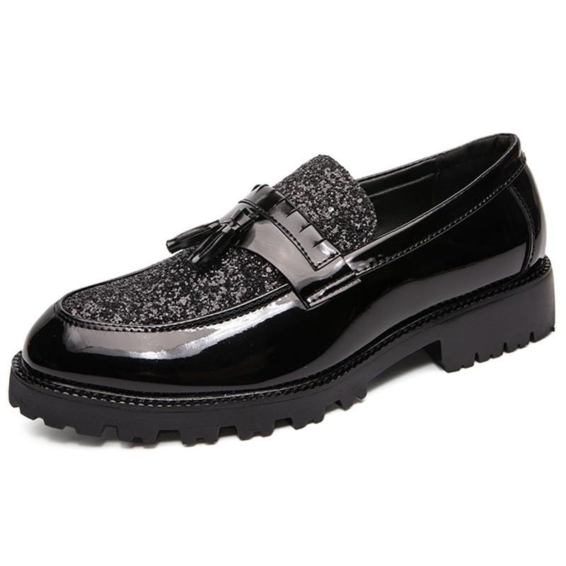 Men's Casual Walking Business Oxford Shoes Mens Comfortable Patent Leather Tassel Loafers Shoes Non-Slip Penny Formal Tuxedo Shoes Party Leather Shoes for Men