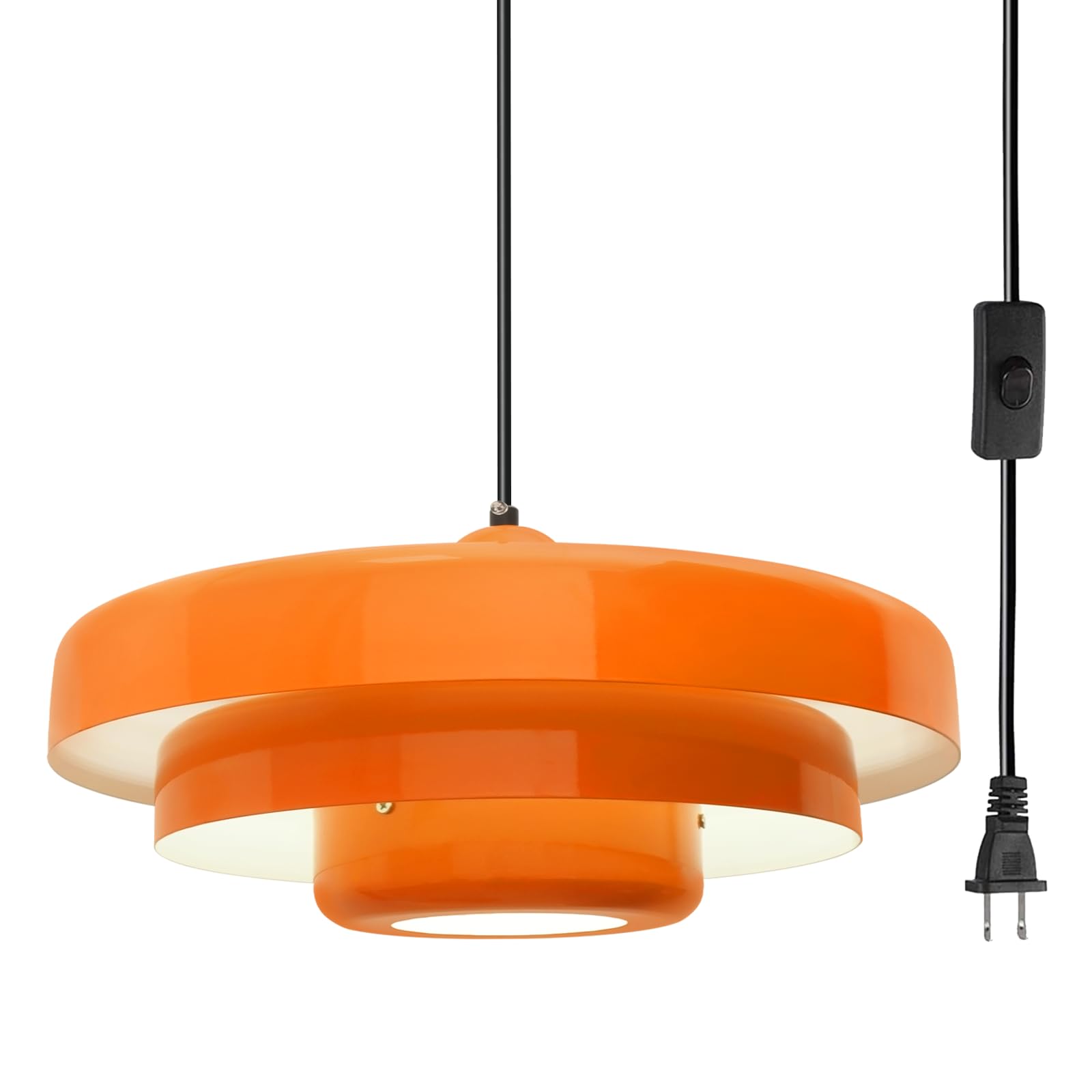 Mid Century Orange Plug in Pendant Light Dining Room Hanging Light