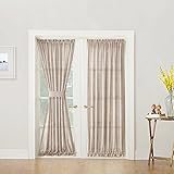 Linen Textured French Door Curtains Solid 2 Panels French Door Panels with 2 Bonus Tiebacks Sheers Door Window Curtain Set 72 inch Length, Taupe