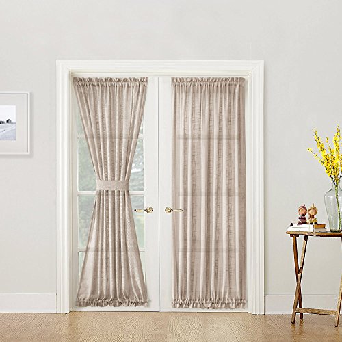 Linen Textured French Door Curtains Solid 2 Panels French Door Panels with 2 Bonus Tiebacks Sheers Door Window Curtain Set 72 inch Length, Taupe