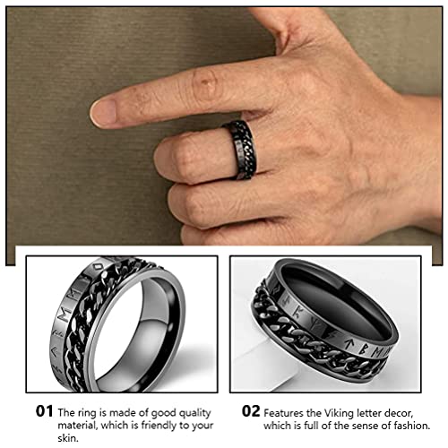 Holibanna Anel com letra viking elegante anel masculino joia de mão anel de aço de titânio