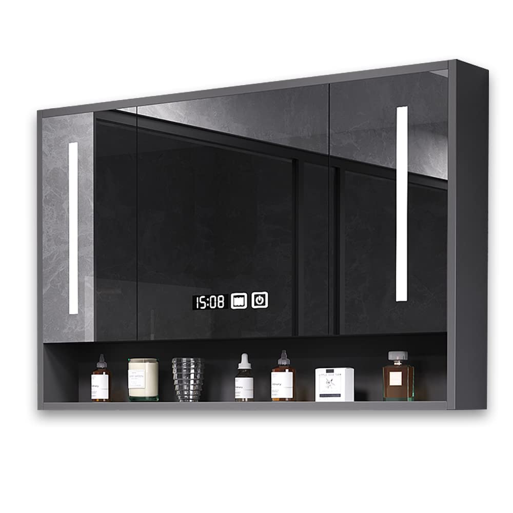 YOUZESM Medicine Cabinets for Bathroom with Mirror, 35”W x 27.5”H Bathroom Led Lighted Medicine Cabinet Defogger Integrated,Dimmer, Double Doors (White, Intelligent)