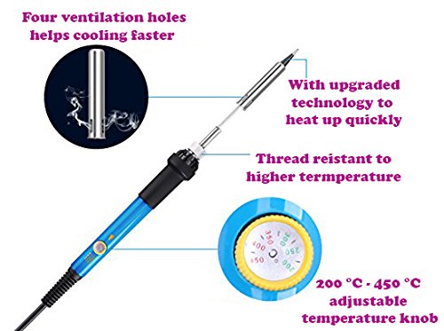 Image of Geek Lab 220V, 60W Electric, 200-450 Degree Adjustable Temperature Soldering Welding Iron Tool Kit. 6 Pcs Soldering Set.