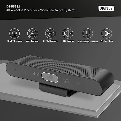 DIGITUS 4K All-In-One Video Bar Mini - Videokonferenz-System - 2 Mikrofone & 1 Lautsprecher - Schwarz – Bild 3