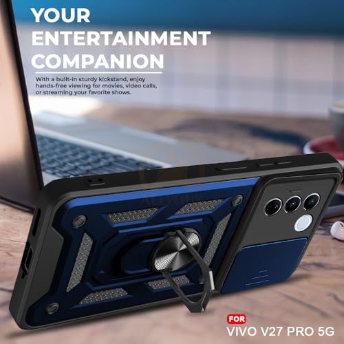 Image of Armor Bumper Back Cover Case for Vivo V27 / V27 Pro 5G | Rotating Camera Cover, Ring Holder & Kickstand | Heavy Duty & 360 Degree Protection Vivo V27 / V27 Pro 5G Back Cover (Blue)