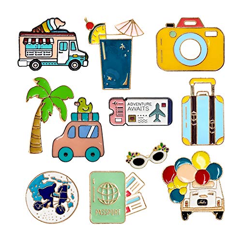 11 Pieces Enamel Pin Badges Brooch Pins Badges Metal Badge Pins Fashional Accessory for Women Teenager Suitable for Clothing Bags Jackets DIY Crafts (Vacation)