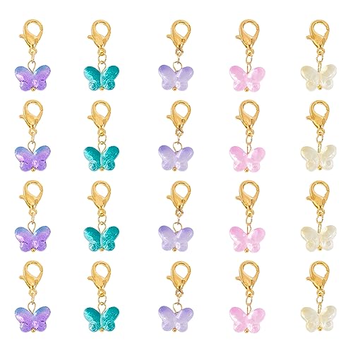 arricraft - arricraft 60 pièces Papillon Breloques avec Fermoir Mousqueton, Pendentif en Verre Papillon Coloré Belles Perles de Cristal Animales Breloques à Clipser pour Porte-Clés, Sac à Main