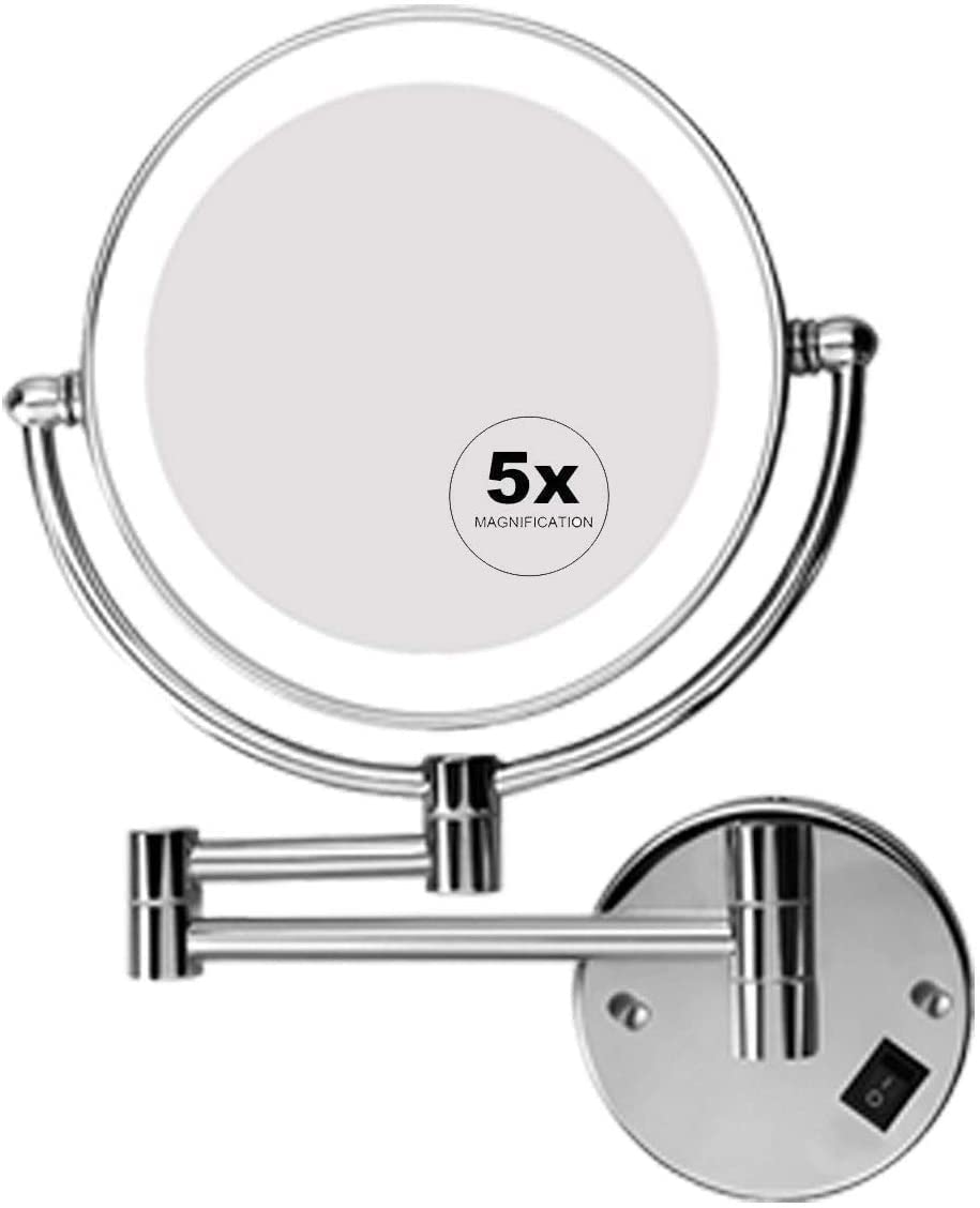 Miroir de maquillage LED éclairé pour corriger les défauts de lumière avec grossissement 5X USB
