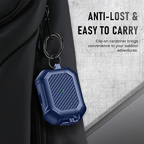 Image of Printme for AirPods Pro 2nd Generation Case 2022, Carbon Fiber Secure Lock Clip Full Body Shockproof Hard Shell Protective Case Cover with Keychain for Apple AirPod Pro 2 (Blue)