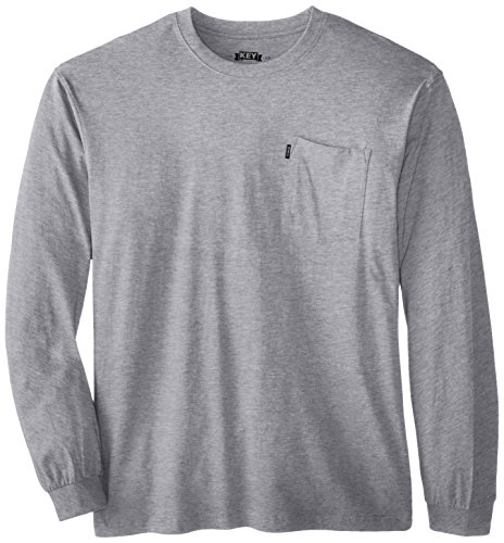 Key Apparel Men's Big and Tall Big & Tall Heavyweight Long Sleeve Pocket T-Shirt, Heather Grey, X-Large