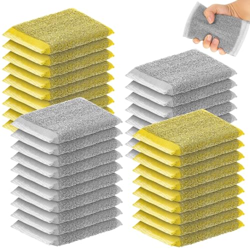 Image of Thyle 36 Pack Steel Wool Scrubber Kitchen Sponges, Heavy Duty Non Scratch Metal Sponges, Reusable Cleaning Scrub Pads for Dishes, Pots, Pans, Sink and Tough Hard Stains (Gray,Yellow)