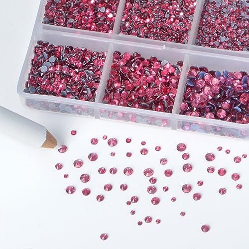 Image of Bymitel Hotfix Crystal Rhinestones Round Gems for Crafts,Mixed 6 Sizes with Wax Pencil Kit, Rose1.3-3.2mm(SS3-SS12 /8000pcs)